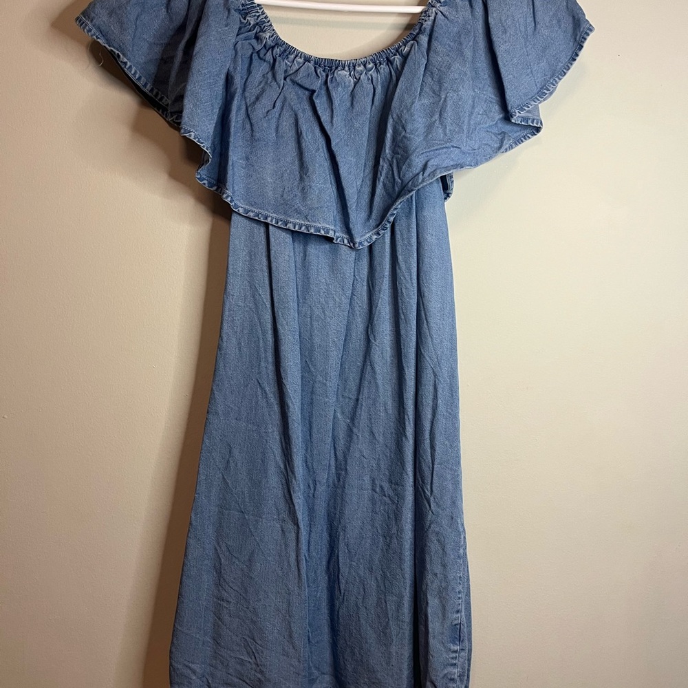 Forever 21 Light Blue Off-Shoulder Maxi Dress with Ruffle